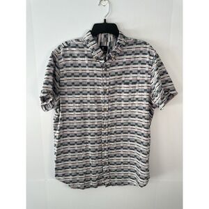 Ben Sherman Men's Large Linen Blend Sky Blue White Salmon Short Sleeve Shirt